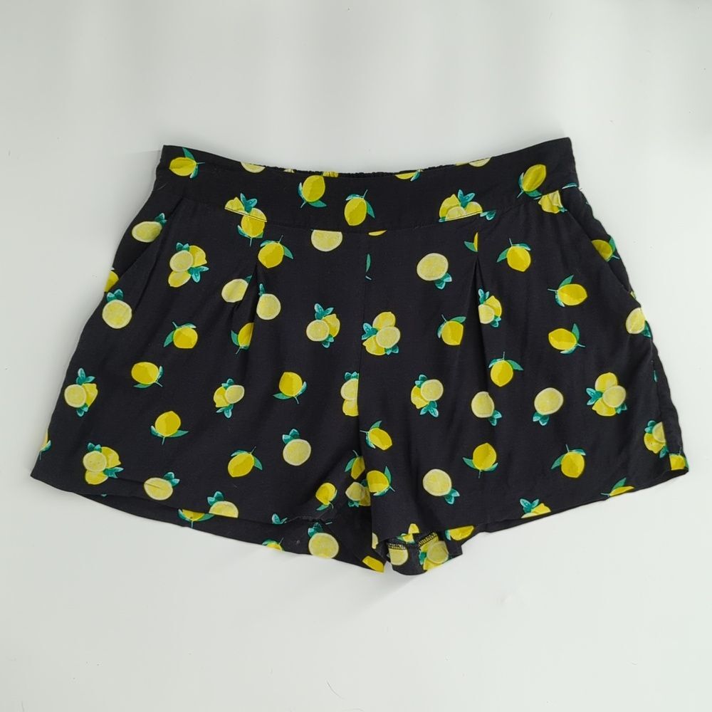Cynthia Rowley Black Yellow Lemon Lightweight Shorts Small